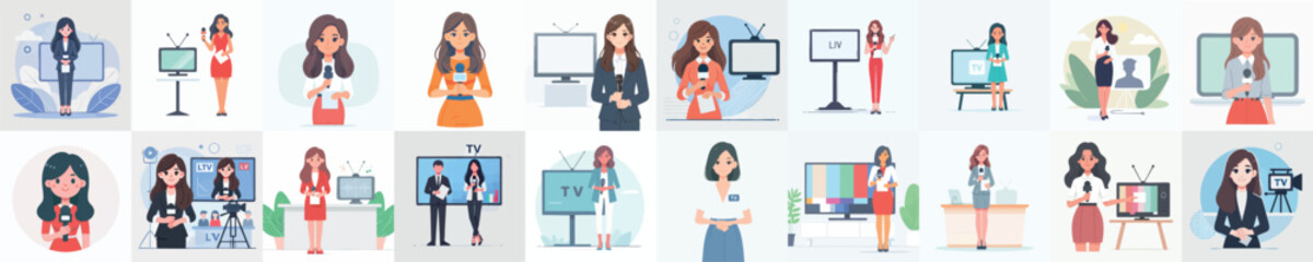 vector set of character female presenter TV