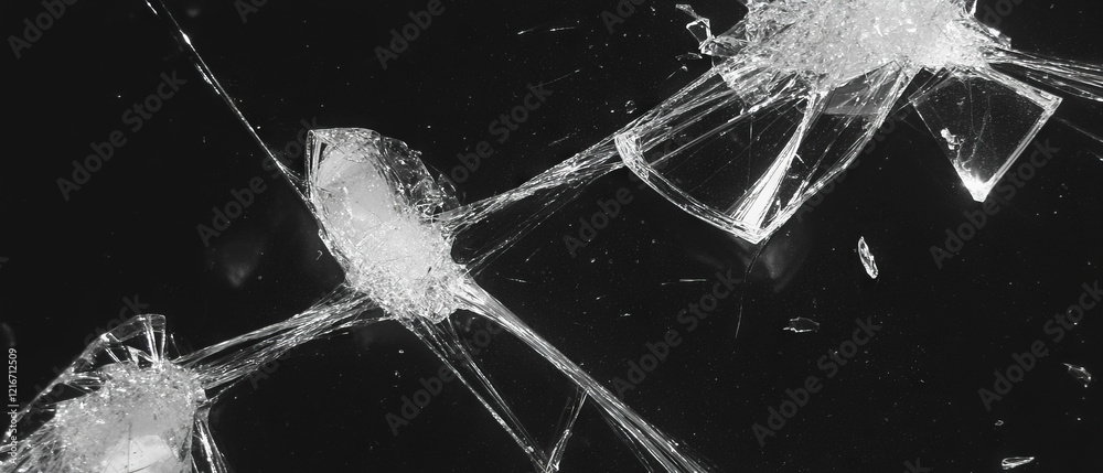 Poster Cracked glass texture with sharp, shattered fragments displaying intricate patterns