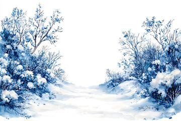  snowy landscape border, isolated on white background