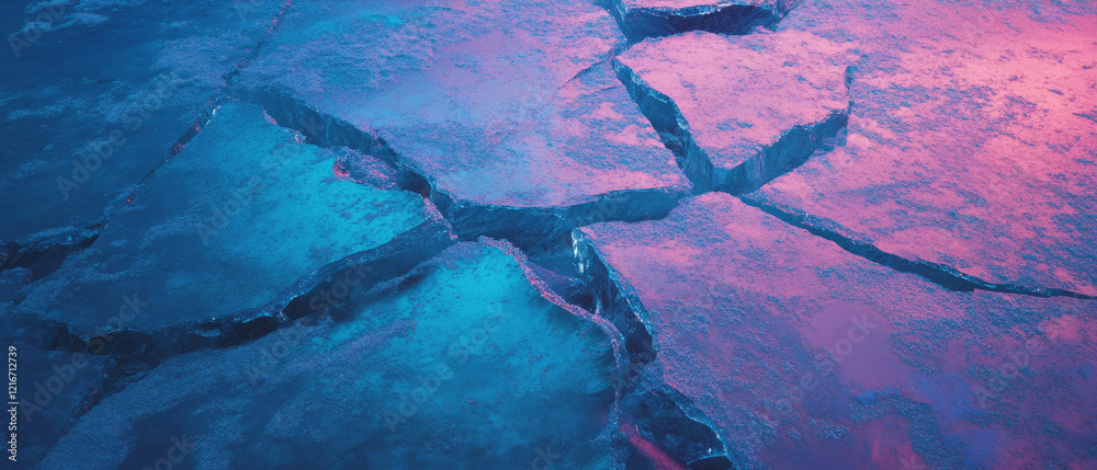Poster Cracked ice texture with transparent blue and sharp fractures highlighting unique formations