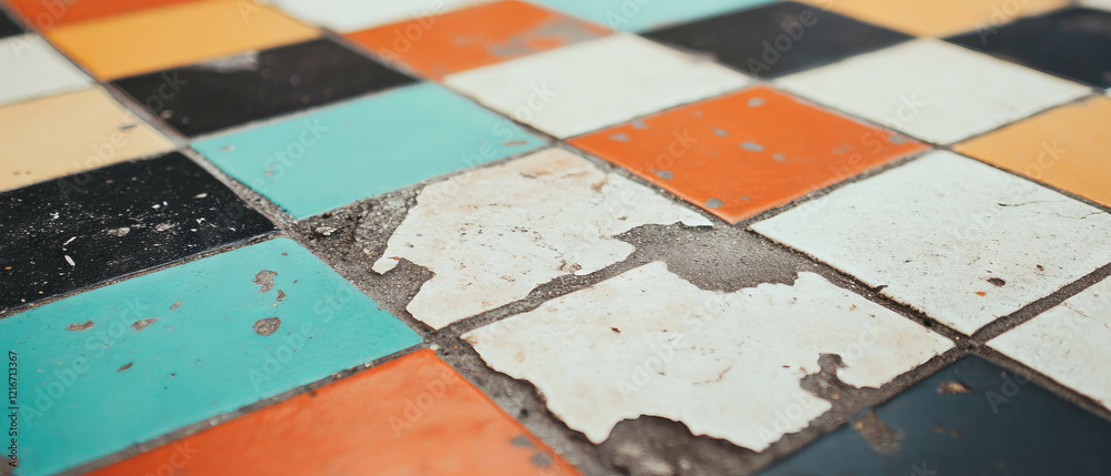 Poster cracked tile surface with smooth colored patterns in a varied arrangement