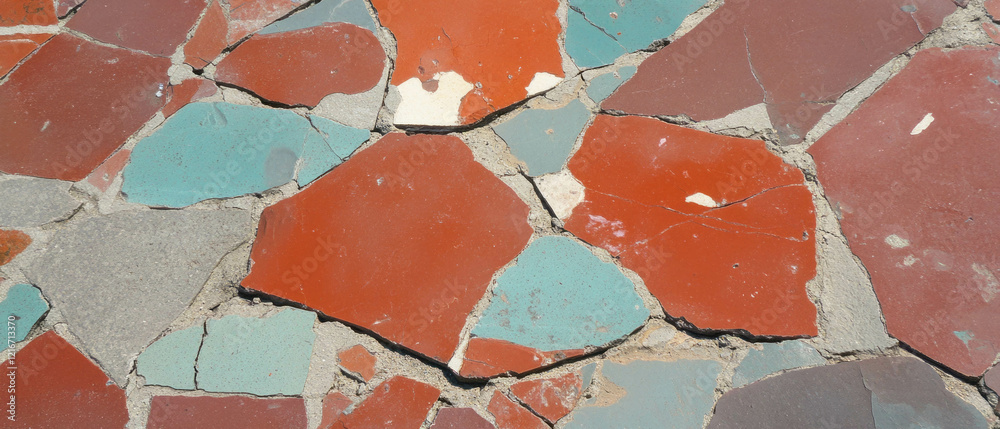 Poster texture of cracked tile with smooth colored patterns showcasing vibrant details