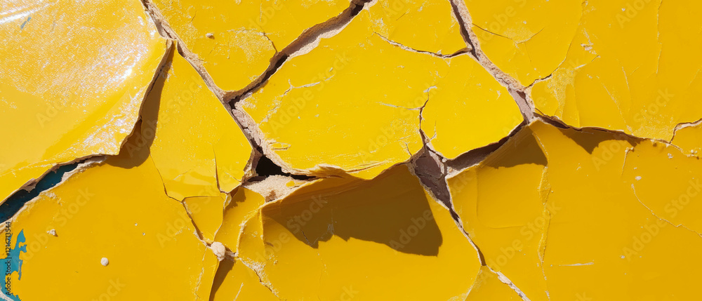 Poster texture of cracked yellow wax with irregular brittle patterns and fractures