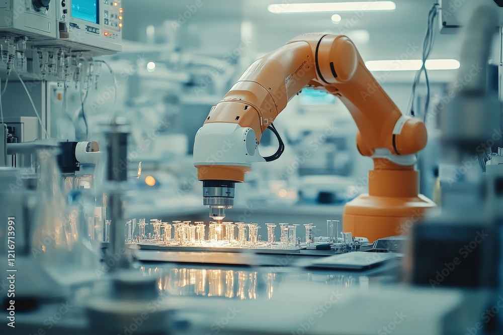Poster Robotic arm working in a modern laboratory automated with precision and efficiency during daylight hours