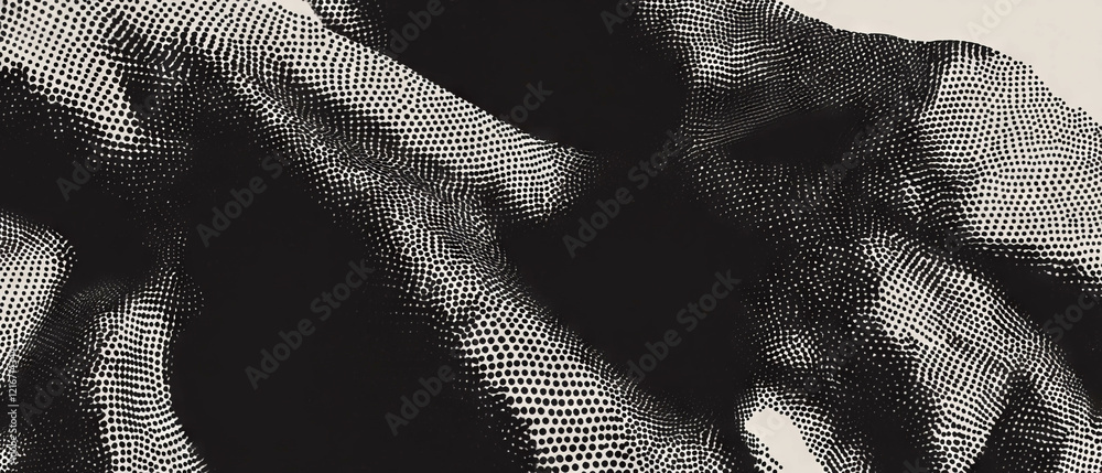 Poster Dotted black ink lines create texture against a white background showcasing artistic abstraction