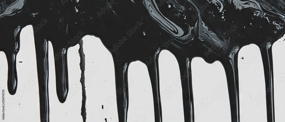 Aufkleber Elegant black ink texture with dripping patterns on a clean white background