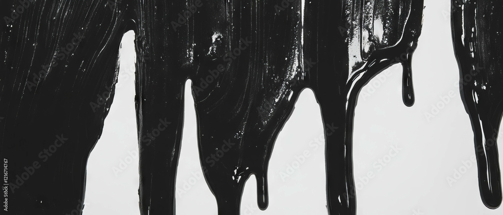 Poster dripping black ink patterns create striking contrast on white background for artistic effect