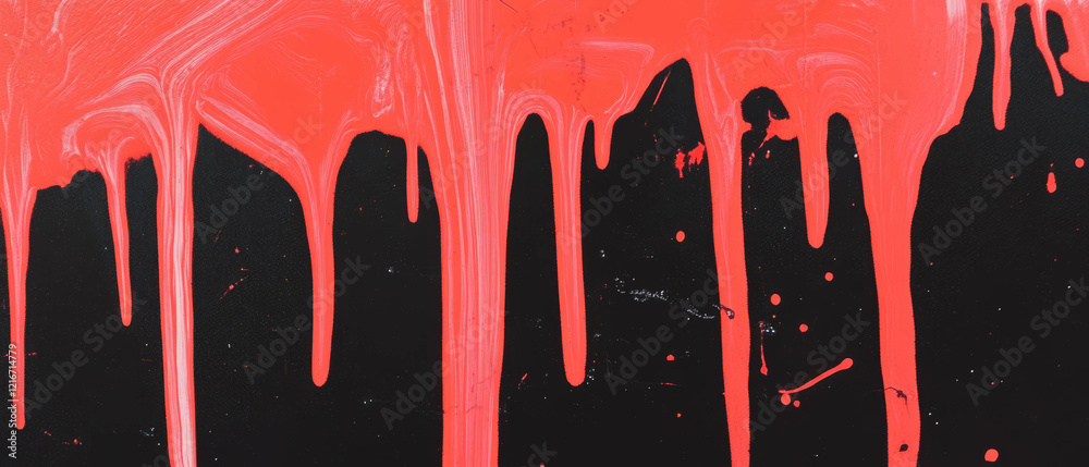 Poster Dripping ink patterns with bold red shapes creating dynamic visual contrast