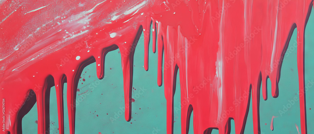 Poster Bright contrast and dripping ink patterns create a striking visual texture
