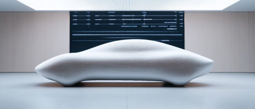 Futuristic Biomimicry Car Design -Printed Sharkskin Luxury Vehicle in Tech Showroom - Aerodynamic Innovation for Eco-Conscious Green Travel