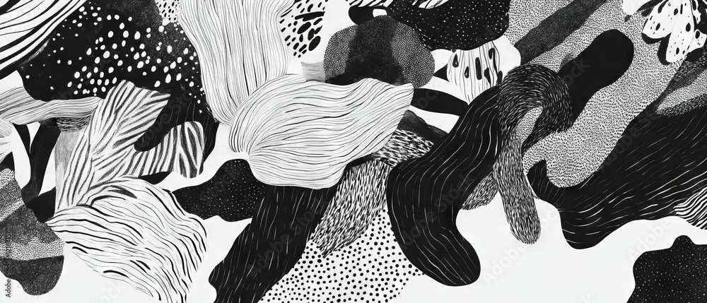 Poster Fine black ink lines create delicate patterns on a white background
