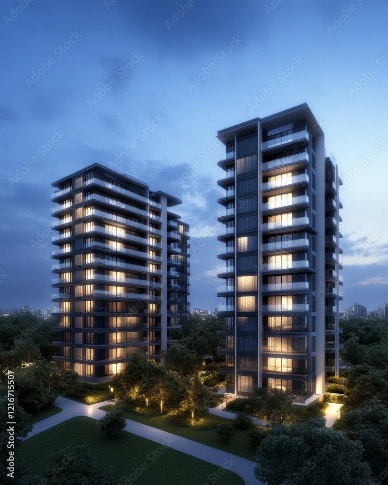 Aufkleber sleek urban architecture dynamic glass facades and green spaces in high-rise design - advanced eco-f