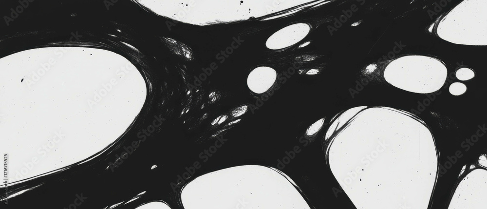 Poster geometric black ink patterns on a white background showcasing intricate design elements