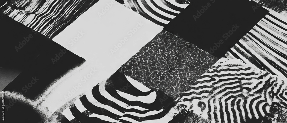 Poster geometric black ink patterns on a textured white background showcasing creative design elements