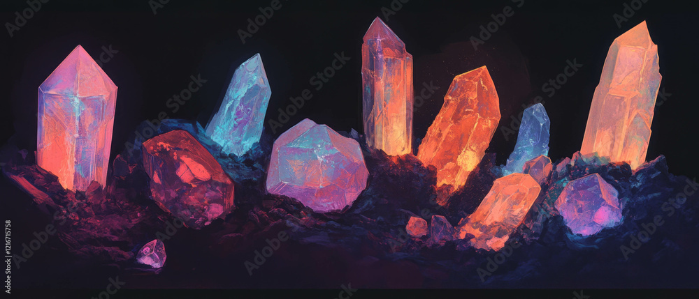 Poster Glowing gems with a spectrum of colors and sparkling effects create a mesmerizing display