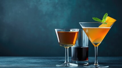 A captivating image showcasing the art of professional mixology with precise pouring techniques and creatively crafted cocktail drinks  The scene exudes an air of sophistication elegance
