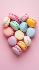 Fototapeta premium A heart made from macarons in pastel colors, postcard design. Valentine concept, vertical illustration