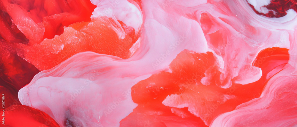 Aufkleber Vibrant ink diffusion with blurred edges and bold red shapes creating dynamic visual flow