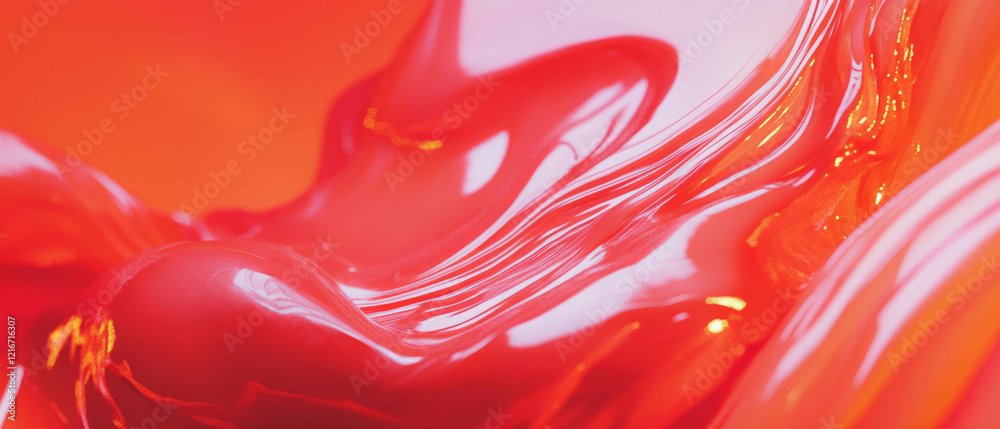 Poster Dynamic ink gradients featuring vibrant red shapes with smooth color transitions