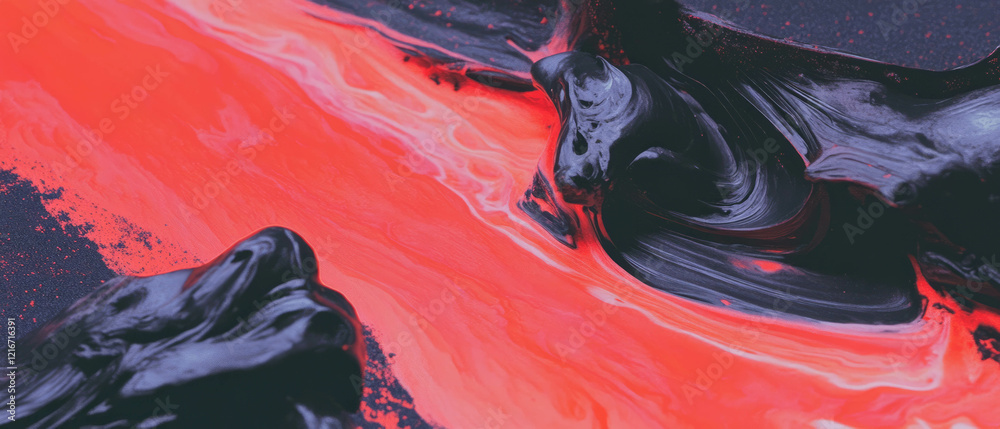 Poster Exploring dynamic ink textures and vibrant red shapes on canvas art