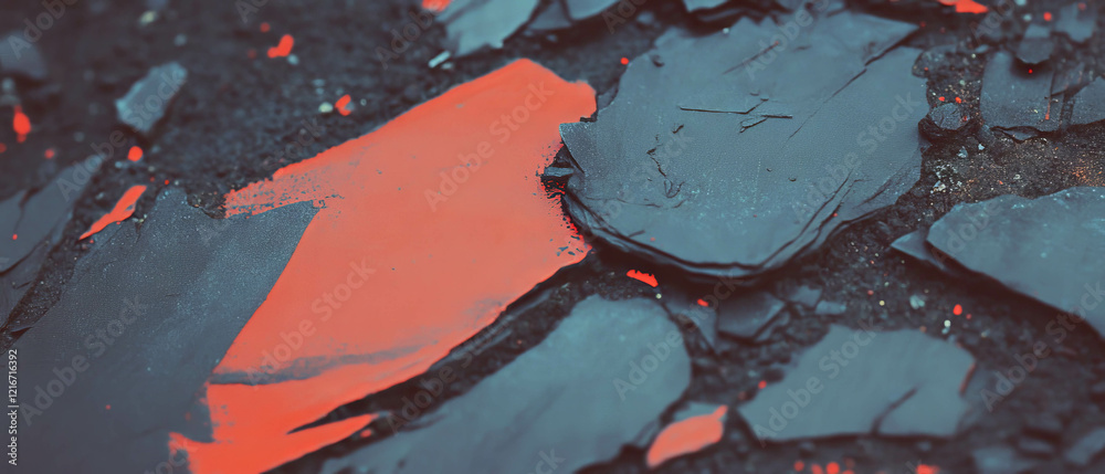 Poster exploration of vibrant ink textures on a rich canvas surface featuring bold red shapes