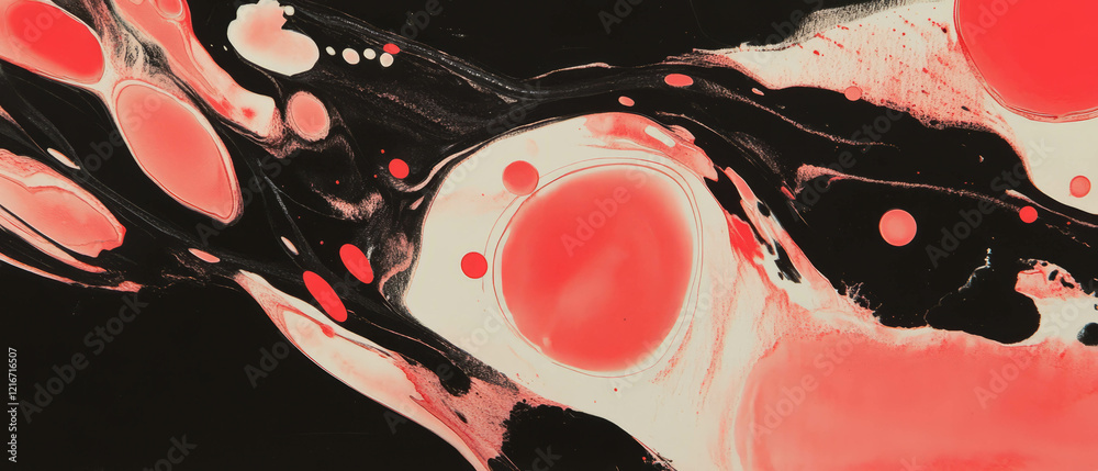 Aufkleber Vibrant abstract ink design with red shapes on smooth paper background