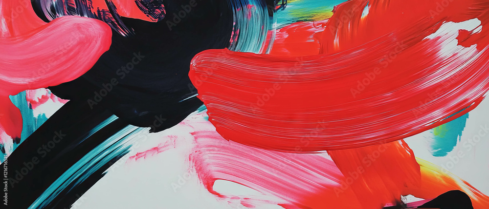 Poster Vivid red ink forms captivating abstract shapes on smooth paper