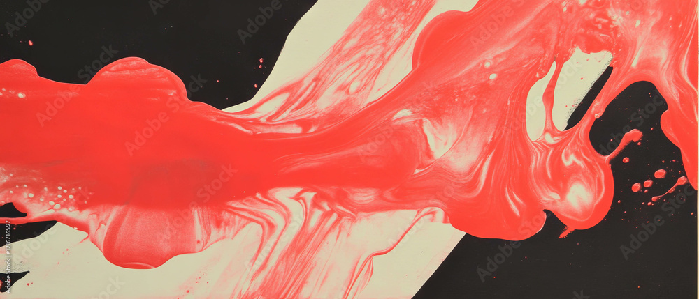 Poster Bright red ink flows over textured paper creating varied patterns and effects