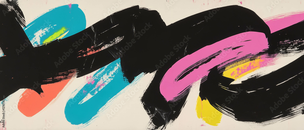 Poster exploring vibrant ink textures in calligraphy with elegant strokes and varied colors