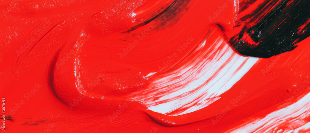 Poster Brush strokes create dynamic red shapes with varied ink textures and contrasting lines
