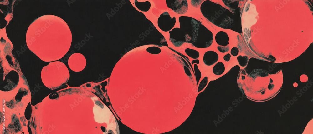 Leinwandbilder exploring varied textures of ink with precise droplet placement and bright red forms