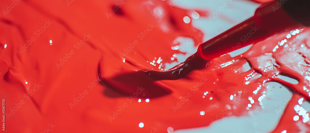 Poster Creating vibrant red shapes with precise ink application using a dropper technique