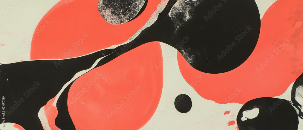 Poster Creative ink texture showcasing bright red shapes with varied densities on a patterned background