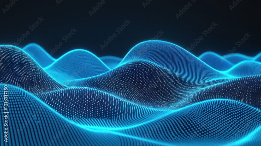 Wall mural Abstract Blue Digital Waves Particle Background Glowing Texture