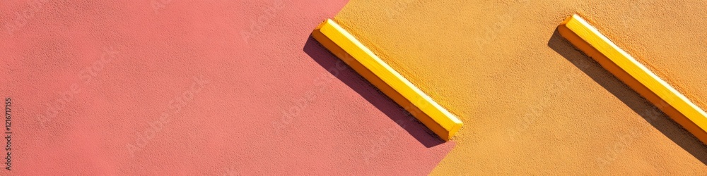 Poster contemporary urban design textured pink and yellow walls with dynamic shadows - visual merchandising