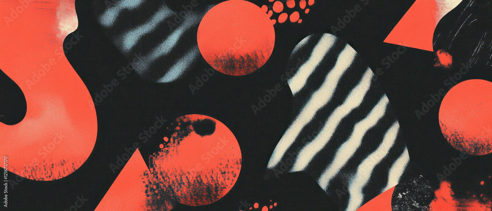 Poster Abstract ink texture featuring bright red shapes and layered patterns for creative inspiration
