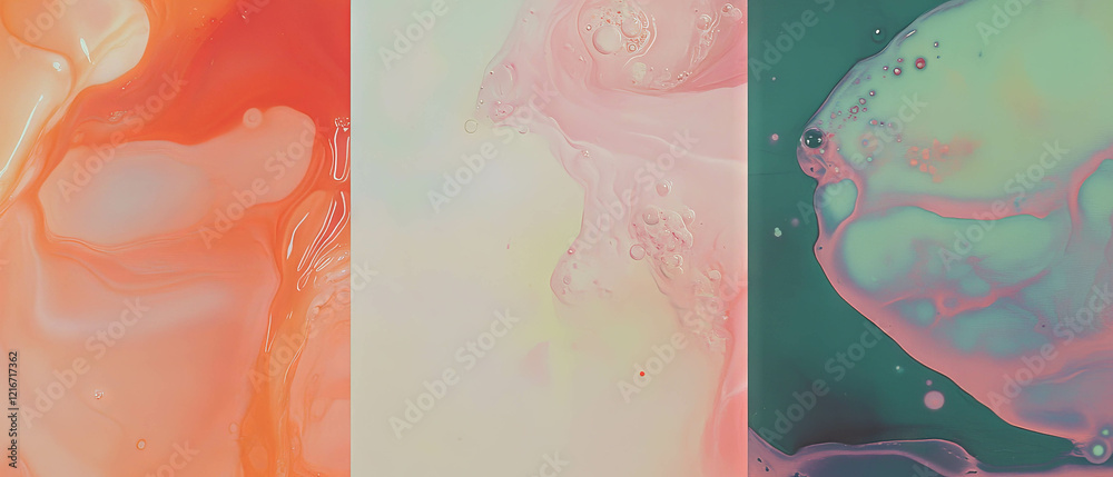 Poster diverse ink textures displaying vibrant pigments and unique properties in artistic compositions
