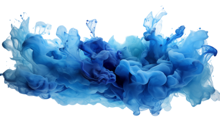 Blue ink swirl forming an artistic cloud, a modern fluid texture for digital art and design, transparent background.