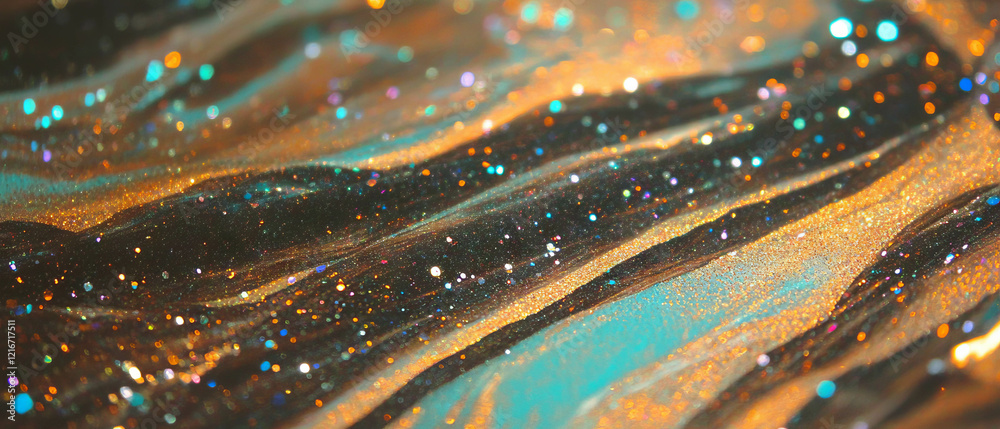 Poster Exploring vibrant ink textures with glitter and a sparkling effect in various colors