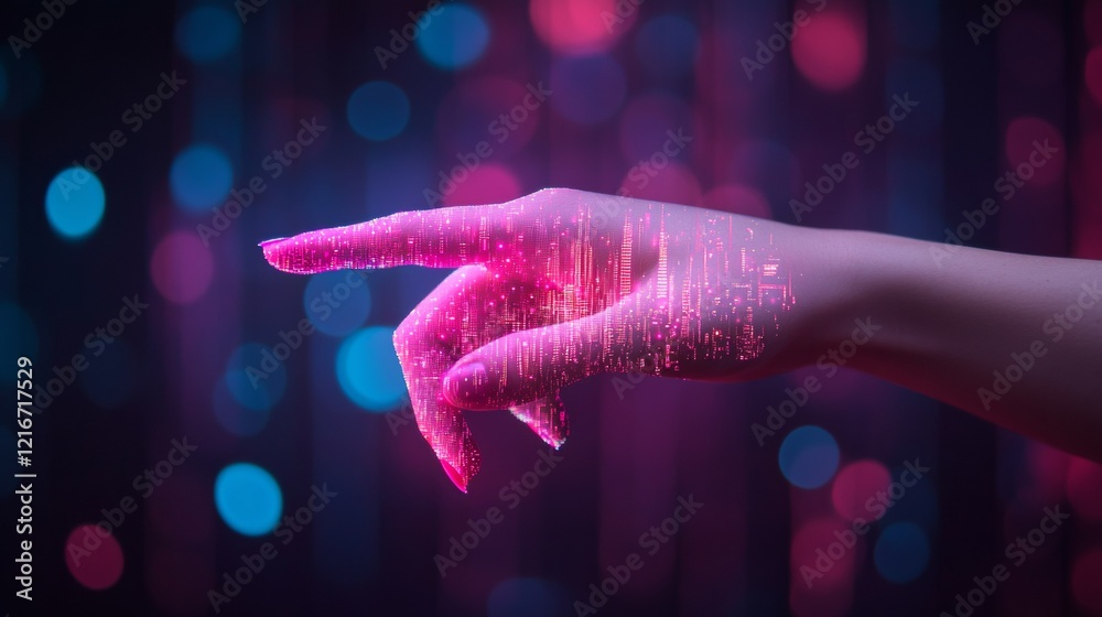Poster futuristic smart tech interface holographic digital display and human interaction - urban innovation