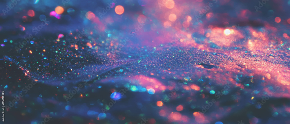 Poster glittering ink texture with sparkling effects in vibrant colors