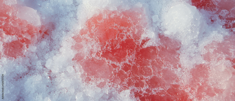 Poster Ink and salt create striking patterns with vibrant red shapes and crystalline textures