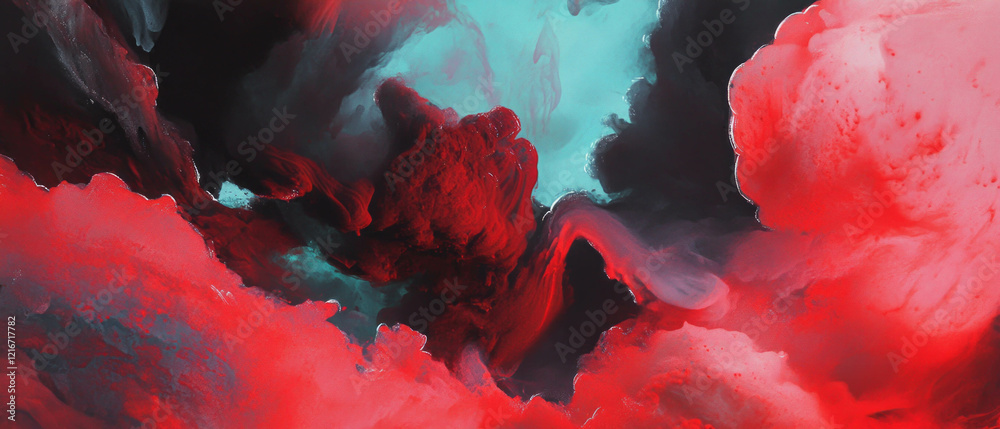 Poster vibrant ink textures with contrasting colors blend to create stunning visual effects