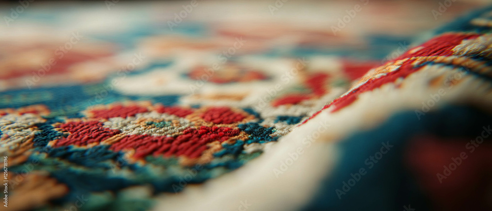 Poster Intricate patterns and textures of a hand-knotted carpet showcasing craftsmanship