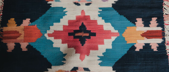 Vibrant geometric patterns of Kilim rug showcasing flatweave technique