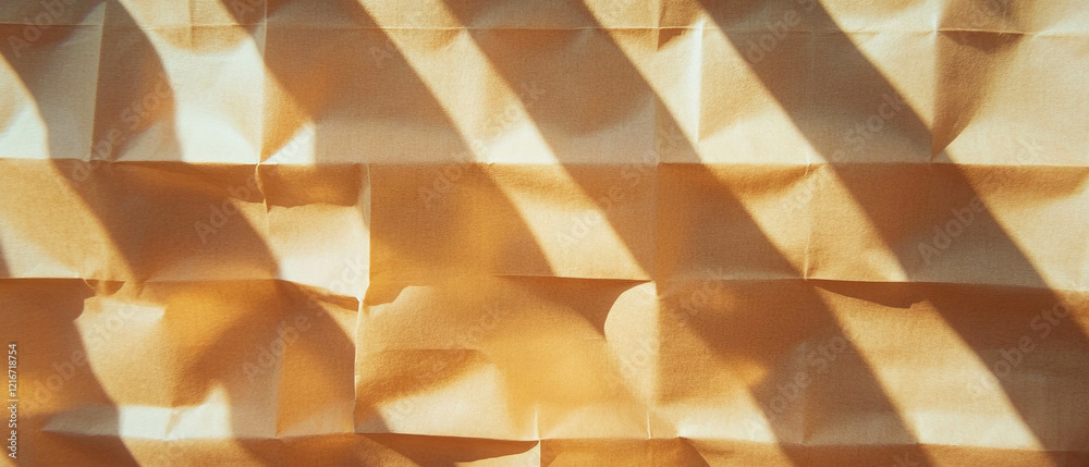 Poster Kraft paper texture with grid pattern and shadow effects in warm light