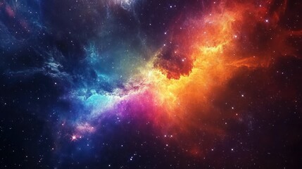 A vibrant cosmic scene showcasing colorful nebulae and stars in deep space.