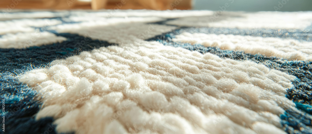Poster Low-pile rug featuring a short and dense texture with contrasting patterns in a modern setting