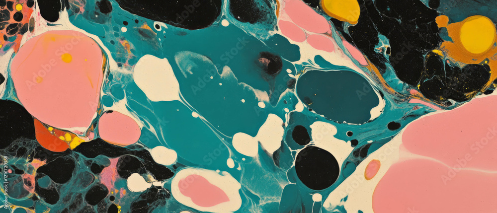 Poster marbled ink patterns create vibrant swirling colors and organic shapes in abstract art