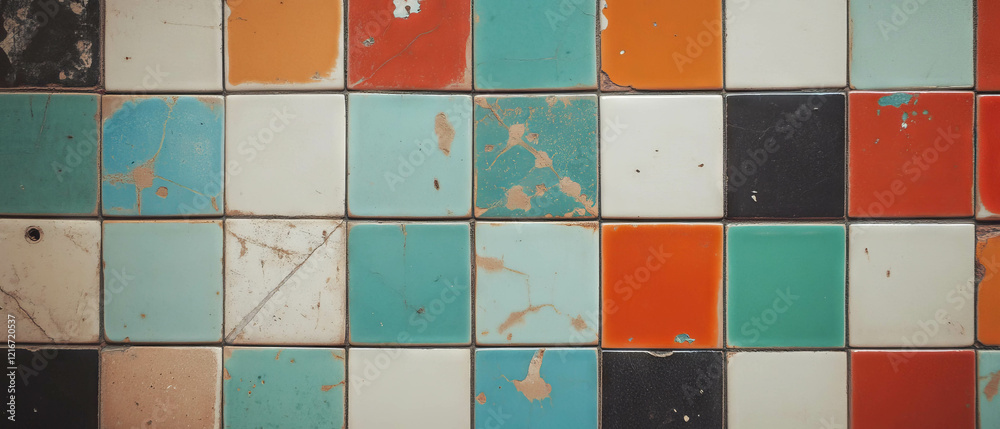 Aufkleber Brightly colored matching tiles with varied patterns create a vibrant texture
